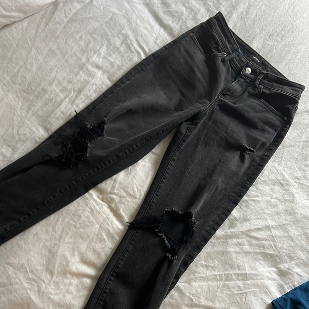 Express Black Boyfriend Jeans Distressed Denim
